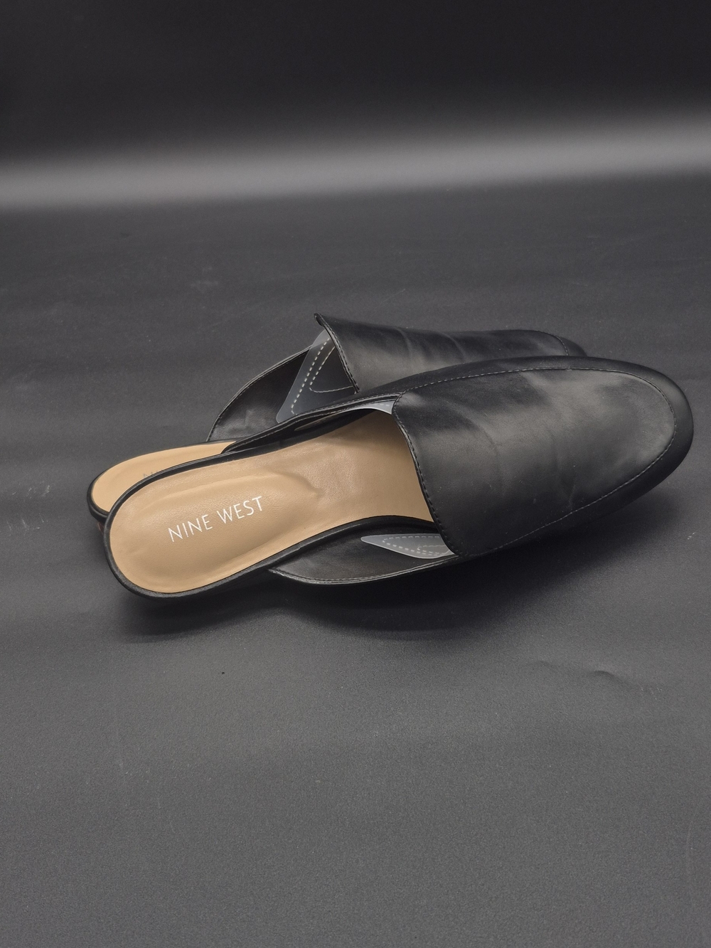 Nine West Black Leather Slip-On Mules